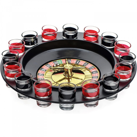Jucarii, Copii & Bebe - Joc de Baut Ruleta cu Pahare de Shot Flippy, 30 cm, Rosu/Negru