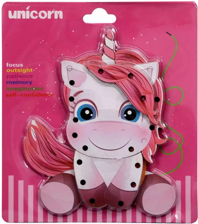 Jucarii, Copii & Bebe - Joc de creatie si îndemânare din lemn cu siret - Unicorn, Roz