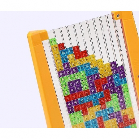 Joc de inteligenta Tetris puzzle tangram Flippy, 70 de piese multicolore, 3D, montessori, interactiv, din plastic, zar inclus, sac depozitare piese, varsta peste 6 ani, 23 x 19.8 x 5 cm, cadru galben [6]
