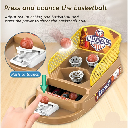 Joc de Masa Mini Baschet Interactiv pentru Copii, Flippy, 4 Cosuri, 3 Mingi Incluse, 23.5x11.5x14 cm, Maro [5]