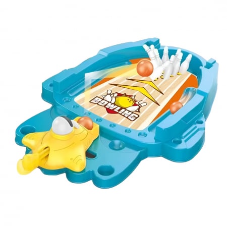 Jocuri de societate - Joc de Masa Mini Bowling Interactiv pentru Copii, Flippy, Mingi si Figurine Incluse, 26.5x19.5x5 cm, Albastru