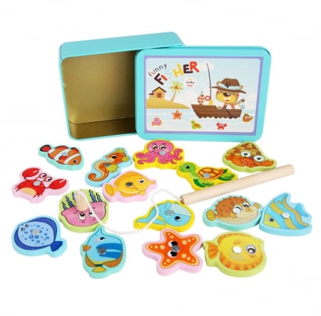 Jocuri distractive - Lichidare Joc de pescuit magnetic cu 15 piese si cutiuta din metal