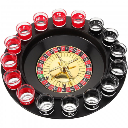 Lichidare Joc de Ruleta Flippy, cu Pahare de Shot si Plansa de Joc Blackjack, 31 cm, Rosu-Negru [9]
