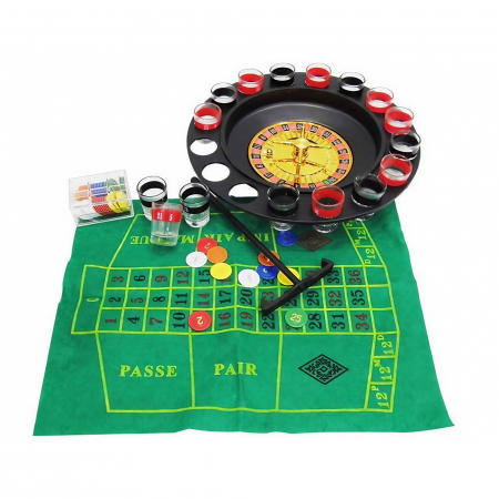 Lichidare Joc de Ruleta Flippy, cu Pahare de Shot si Plansa de Joc Blackjack, 31 cm, Rosu-Negru [3]