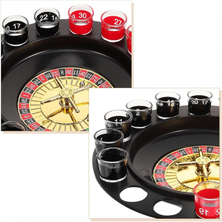 Lichidare Joc de Ruleta Flippy, cu Pahare de Shot si Plansa de Joc Blackjack, 31 cm, Rosu-Negru [4]