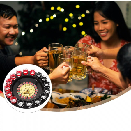 Lichidare Joc de Ruleta Flippy, cu Pahare de Shot si Plansa de Joc Blackjack, 31 cm, Rosu-Negru [5]