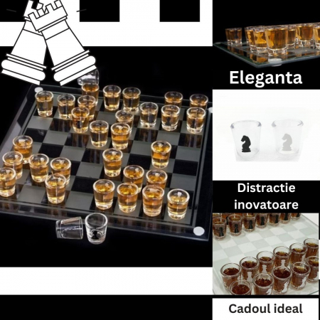 Joc de sah Flippy din sticla cu pahare pentru shoturi, 35x35 cm, transparent [1]