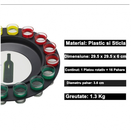 Joc de Societate &quot;Adevar sau Provocare&quot; Flippy, Ruleta cu 16 pahare de Shot din Sticla, pentru Petreceri, Distractie, Cadouri, Multicolor [1]