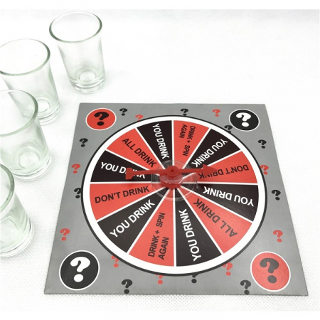 Joc de societate cu 4 pahare de shoturi din sticla Flippy, ruleta norocului, pentru petreceri, 17x17x7.5cm [1]