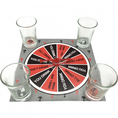 Jucarii, Copii & Bebe - Joc de societate cu 4 pahare de shoturi din sticla Flippy, ruleta norocului, pentru petreceri, 17x17x7.5cm