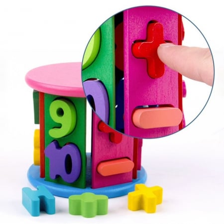 Joc din lemn Sortator de forme geometrice, Cifre si Culori, 13 x 12 cm [4]