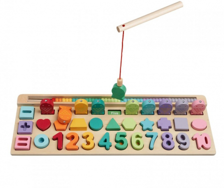 Jucarii, Copii & Bebe - Joc educativ Pescuit, Numaratoare, Puzzle din lemn, 4 in 1,Momki, 35 piese