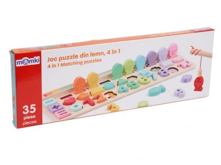 Joc educativ Pescuit, Numaratoare, Puzzle din lemn, 4 in 1,Momki, 35 piese [2]