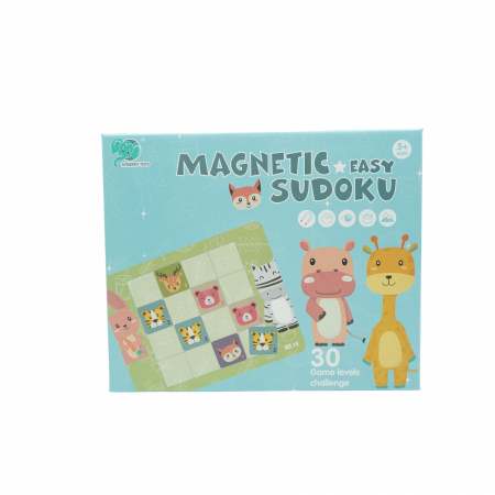 Jucarii, Copii & Bebe - Joc educativ Sudoku cu tablita magnetica, 32 de piese, cartonase cu animale, Verde