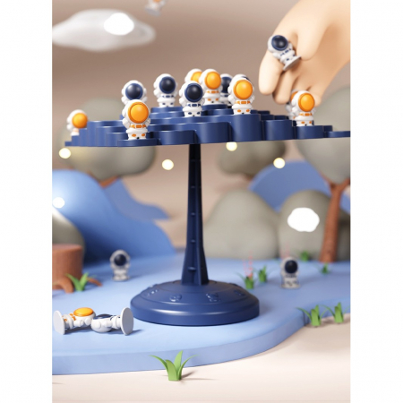 Joc Interactiv, Flippy, Astronauti in Echilibru, +3 Ani, din Plastic, 50 de Pioni, Placa de Echilibru, Roata cu Pedepse, Zar, 14 x 7 x 14 cm, Albastru [3]