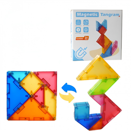 Joc Magnetic Tangram, Flippy, 7 Piese Magnetice, Forme Geometrice, 3 Ani, EVA, ABS, Magnet, 10.5 x 10.5 x 2.2 cm, Multicolor [3]