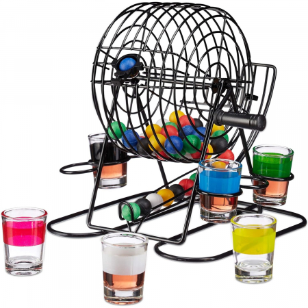 Joc Mini Loterie Flippy, Bingo, cu Pahare de Shot din Sticla, 20 x 20 x 19 cm, 48 Bile, Negru [5]