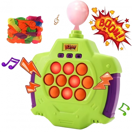 Jucarii, Copii & Bebe - Joc Pop-It Antistres, Flippy, Electronic, 50 de Baloane, Muzica, 2 Moduri de Joc, Nivel Maxim 200, 14.5x13.5x5.7cm, Verde