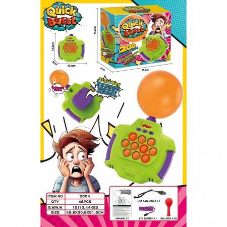 Joc Pop-It Antistres, Flippy, Electronic, 50 de Baloane, Muzica, 2 Moduri de Joc, Nivel Maxim 200, 14.5x13.5x5.7cm, Verde [2]