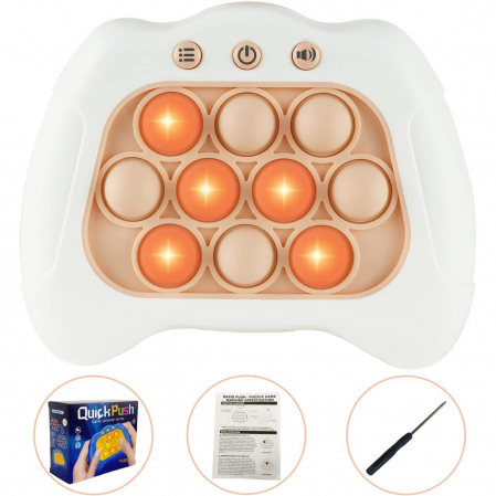 Lichidare Joc Pop It, Flippy, consola, joc interactiv, antistres, cu baterii, Abs si silicon, Alb, 12 x 10 x 5.8 cm [3]