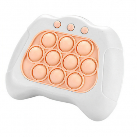 Console - Lichidare Joc Pop It, Flippy, consola, joc interactiv, antistres, cu baterii, Abs si silicon, Alb, 12 x 10 x 5.8 cm