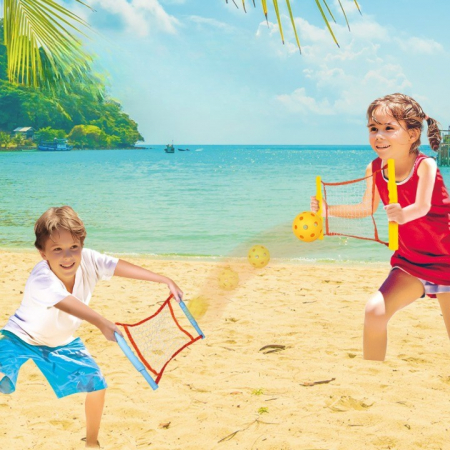 Joc Spikeball, Flippy, pentru Copii, Joc in 2, pentru Plaja, Parcuri, Interior, 2 Plase, 2 Mingi Normale, 2 Mingi Luminoase, Senzorial, Prinderea Mingii, 50x30 cm, Multicolor [3]