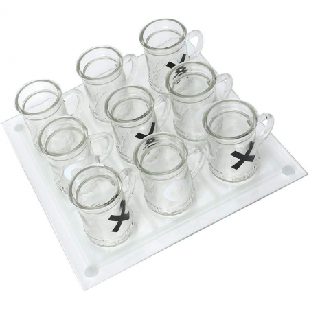 Jucarii, Copii & Bebe - Joc X si O Flippy, cu Mini Halbe din Sticla, 25 x 25 cm, pentru Petreceri, Decor, Cadouri, Transparent