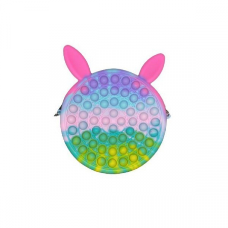Jucarii, Copii & Bebe - Jucarie antistres din silicon Flippy, Geanta Pop It, 16 cm, Iepuras, Macarons