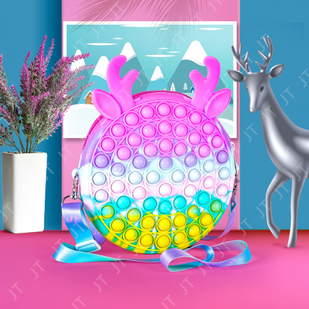 Jucarie antistres din silicon Flippy, Geanta Pop It, 16 cm, Ren, Macarons [2]