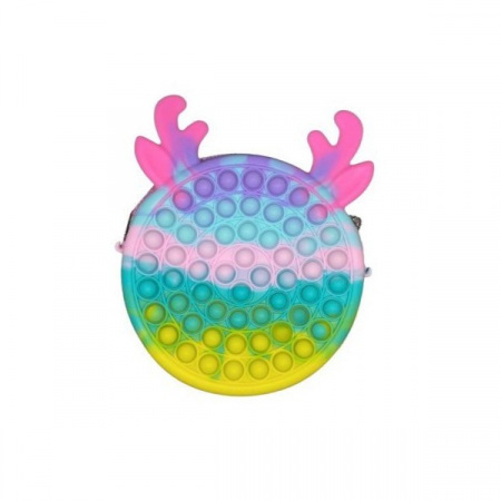 Jucarii, Copii & Bebe - Jucarie antistres din silicon Flippy, Geanta Pop It, 16 cm, Ren, Macarons
