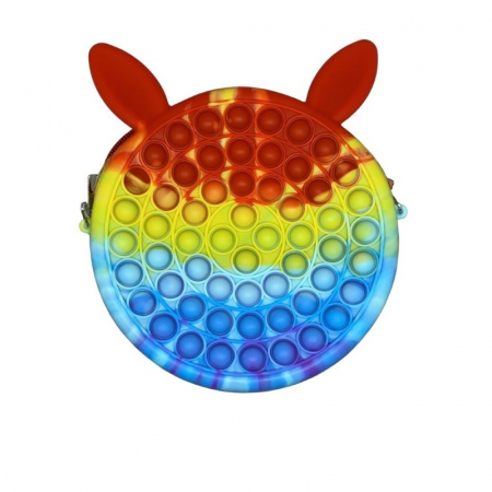 Jucarie antistres din silicon Flippy, Geanta Pop It, Iepuras, 16 cm, Curcubeu [1]