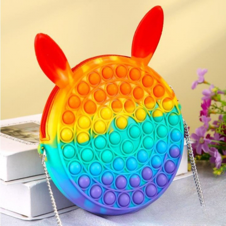 Jucarie antistres din silicon Flippy, Geanta Pop It, Iepuras, 16 cm, Curcubeu [4]