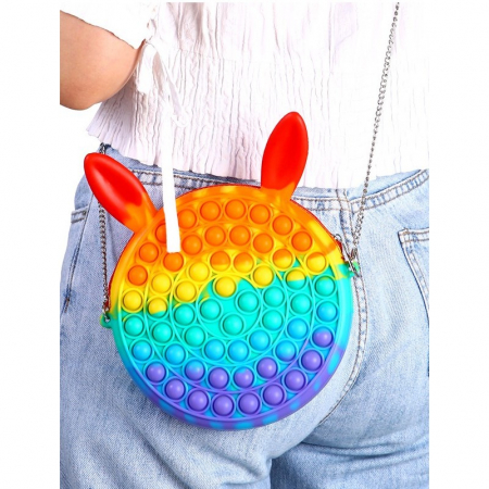 Jucarie antistres din silicon Flippy, Geanta Pop It, Iepuras, 16 cm, Curcubeu [2]