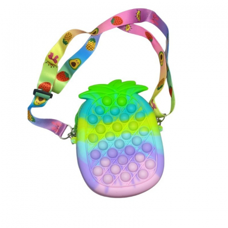 Jucarii, Copii & Bebe - Jucarie antistres din silicon, Flippy, Pop It Now and Flip It, Geanta mica, Ananas, Multicolor, Model 3