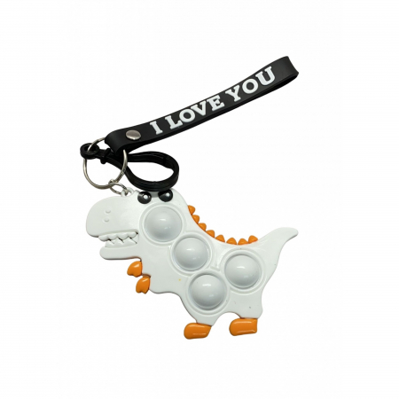 Sub 99 Lei - Jucarie antistres din silicon, Flippy, Pop It Now and Flip It, Simple Dimple, Breloc, Dinozaur, Alb