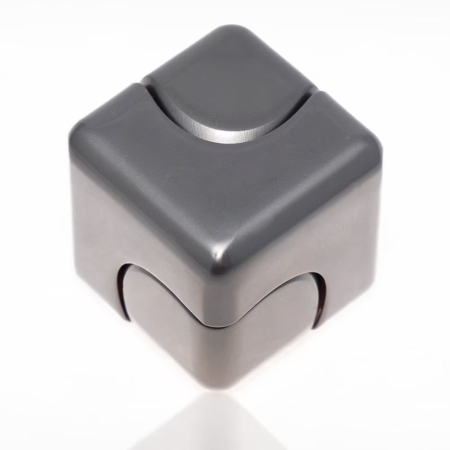 Jucarii, Copii & Bebe - Jucarie Antistres Fidget Spinner, Flippy, Tip Cub, Metalic 2-in-1, Silentios, Transformabil, Rulment Premium, Inox, Gadget pentru Birou, 2.9 x 2.9 cm, Gri inchis