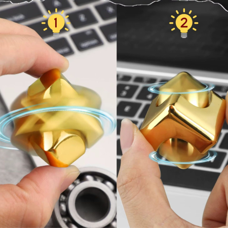 Jucarie Antistres Fidget Spinner, Flippy, Tip Cub, Metalic 2-in-1, Transformabil, Rulment Premium, Inox, Silentios, Gadget pentru Birou, 2.9 x 2.9 cm, Auriu [3]