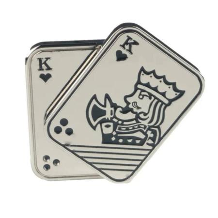 Jucarii, Copii & Bebe - Jucarie Antistres Metalica, Flippy, Fidget Slider Premium, Model Poker King, Mecanism Magnetic Haptic, Otel Inoxidabil, pentru Adulti, 4.8 x 3.6, Argintiu