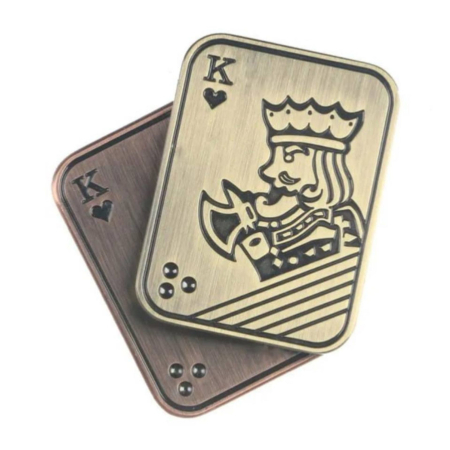 Jucarii, Copii & Bebe - Jucarie Antistres Metalica, Flippy, Fidget Slider Premium, Model Poker King, Mecanism Magnetic Haptic, Otel Inoxidabil, pentru Adulti, 4.8 x 3.6, Auriu