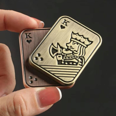 Jucarie Antistres Metalica, Flippy, Fidget Slider Premium, Model Poker King, Mecanism Magnetic Haptic, Otel Inoxidabil, pentru Adulti, 4.8 x 3.6, Auriu [2]