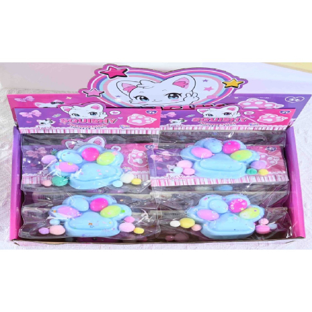Sub 99 Lei - Jucarie Antistres Squishy, Flippy, cu Revenire Lenta, Labuta de Pisica Pufoasa, 7.5 cm, Ambalaj Transparent, Model 270510, Multicolor