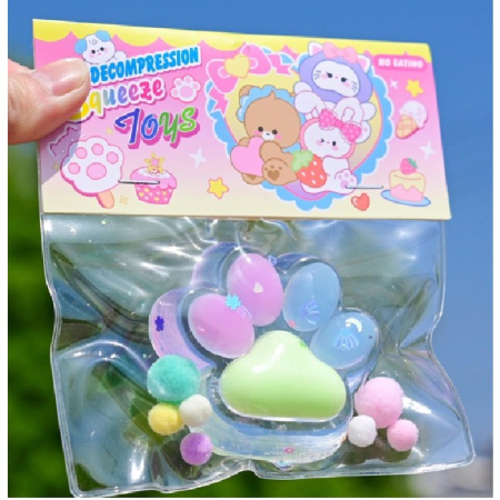 Sub 99 Lei - Jucarie Antistres Squishy, Flippy, cu Revenire Lenta, Labuta de Pisica Pufoasa, 7.5 cm, Ambalaj Transparent, Model 27055, Multicolor