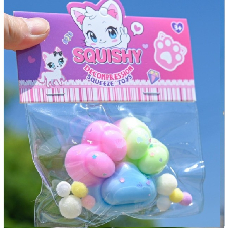 Sub 99 Lei - Jucarie Antistres Squishy, Flippy, cu Revenire Lenta, Labuta de Pisica Pufoasa, 7.5 cm, Ambalaj Transparent, Model 27057, Multicolor