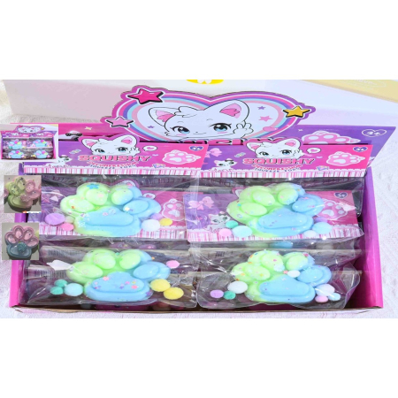 Sub 99 Lei - Jucarie Antistres Squishy, Flippy, cu Revenire Lenta, Labuta de Pisica Pufoasa, 7.5 cm, Ambalaj Transparent, Model 27059, Multicolor