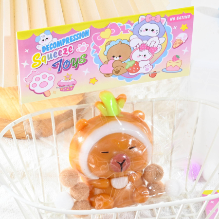 Jucarie Antistres Squishy, Flippy, cu Revenire Lenta, Model Capybara, 7cmx6.5 cm, din TPR, Ambalaj Transparent, Maro [3]