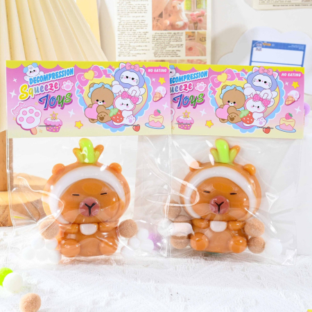 Jucarie Antistres Squishy, Flippy, cu Revenire Lenta, Model Capybara, 7cmx6.5 cm, din TPR, Ambalaj Transparent, Maro [4]