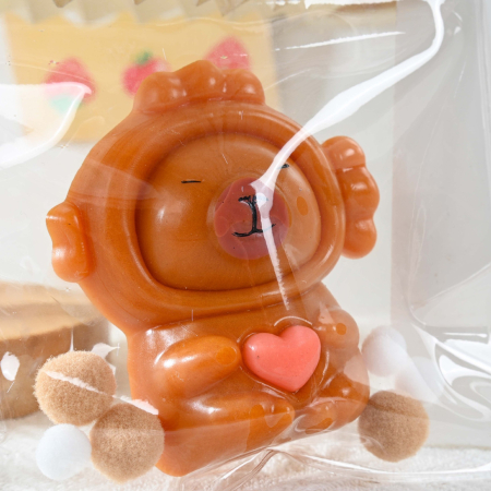 Jucarie Antistres Squishy, Flippy, cu Revenire Lenta, Model Capybara cu Inima, 7.5cmx6.5 cm, din TPR, Ambalaj Transparent, Maro [2]