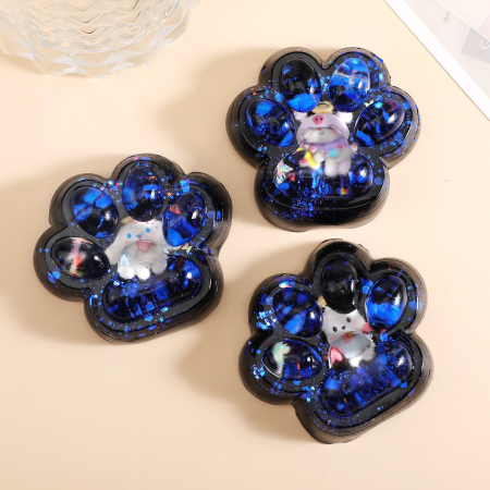 Jucării, copii și bebe - Jucarie Antistres Squishy, Flippy, cu Revenire Lenta, Model Cat Paw, Squeeze Pinch Family, 6.5 x 6 cm, din Tpr, 4-6 Ani, Model 2 Figurine, Negru cu Insertii