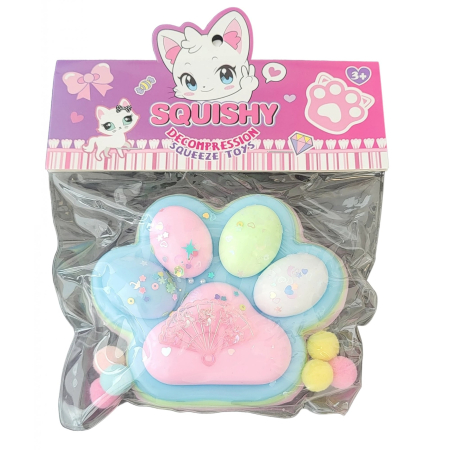 Sub 99 Lei - Jucarie Antistres Squishy, Flippy, cu Revenire Lenta, Model Labuta de Pisica, 200g, 12.5 x 10.5 cm Squeeze Pinch Family, Ambalaj Transparent, Model 4