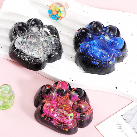 Jucarie Antistres Squishy, Flippy, cu Revenire Lenta pinch family, Model Labuta de Pisica cu Sclipici, 6.5x6 cm, 60g, Ambalaj Transparent, Alb-Negru [6]